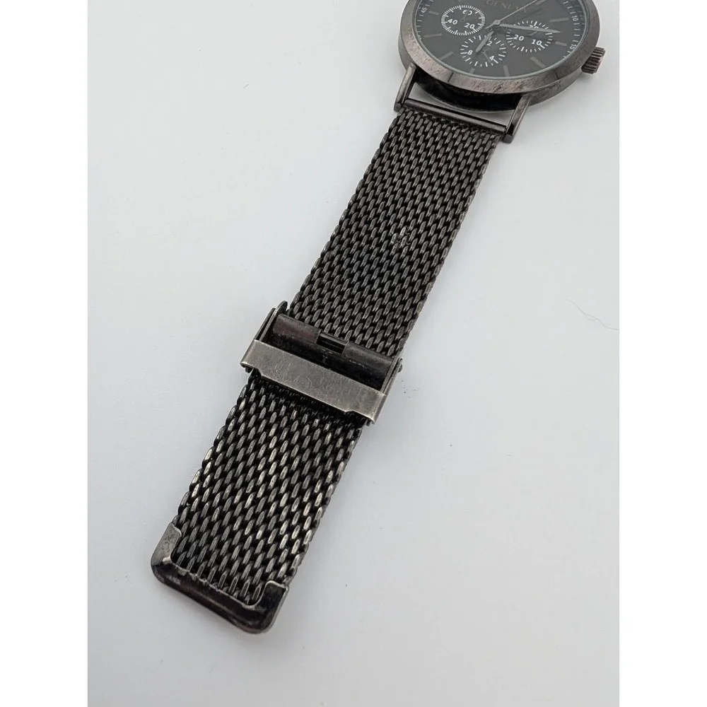 Geneva Watch‎ Men 42mm Case Gunmetal Tone Mesh Metal Band w/ Box- New Battery